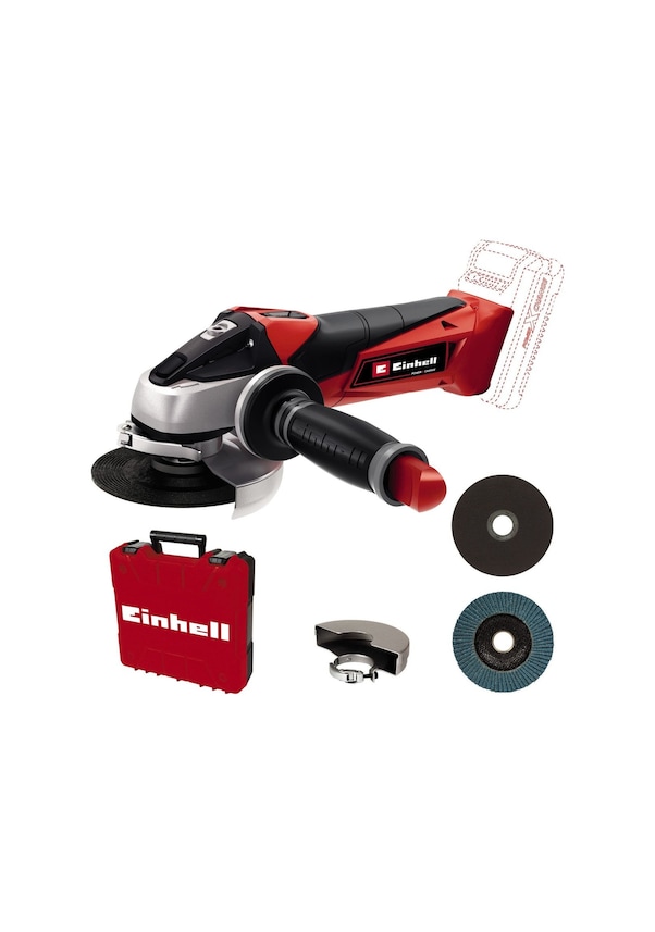 Einhell TE-AG 18/115 Li-Solo Acc Power X-Change haakse slijper op batterijen (18 V, 115 mm schijfdiameter, 28 mm zaagdiepte, softstart, inclusief schijf, zonder batterij), rood, zwart, zilver