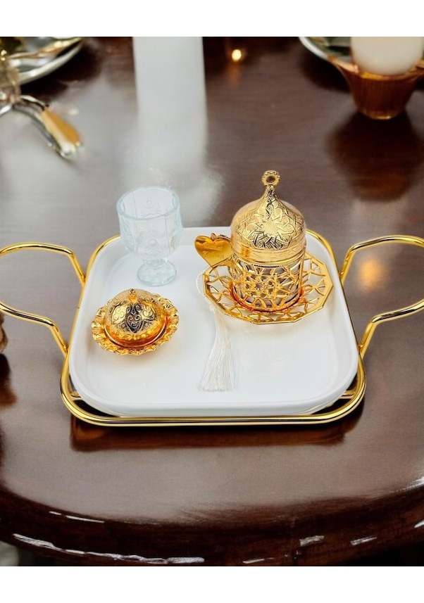 Resim Endless Nisan Tepsisi Ve Porselen Nişan Kahve Tepsisi Gold Gold 