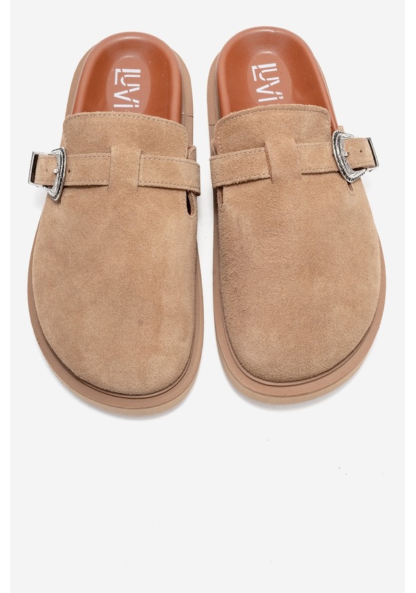 Resim Luvi Shoes Vesta Toprak Süet Tokalı Hakiki Deri Kadın Burnu Kapalı Terlik Toprak 