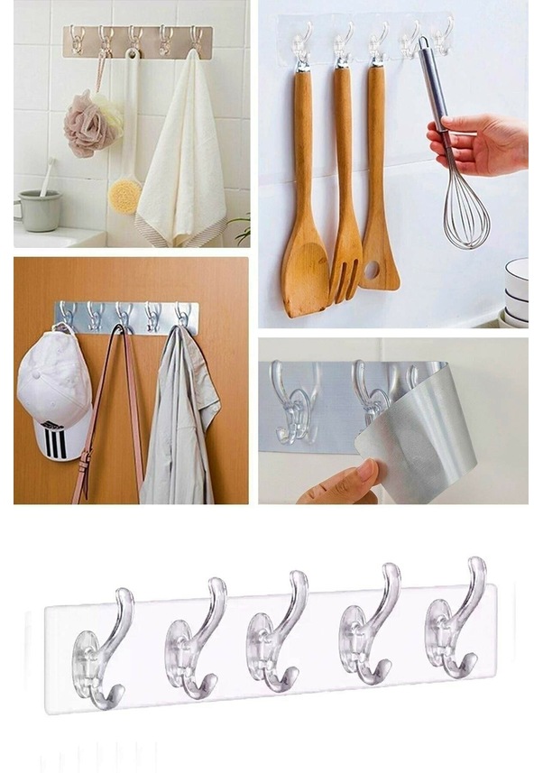 5�li Yapışkanlı Şeffaf Duvar Askısı Banyo Mutfak Düzenleyici Prat