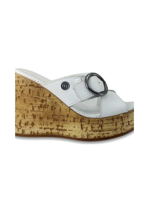 Resim Mammamia D24yt-2155 Kadın Deri Topuklu Terlik Beyaz Pen 