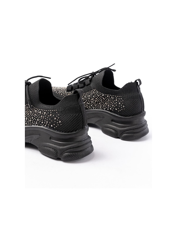 Resim 3002 Siyah Bağcıklı Fileli Taş Aksesuarlı Günlük Spor Ayakkabı Beyaz 