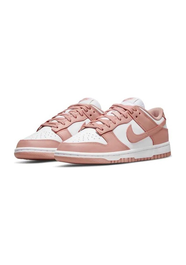 Resim Nike Dunk Low Leather Unisex Sneaker Hakiki Deri Beyaz Pembe Spor Ayakkabı Beyaz - Pembe 