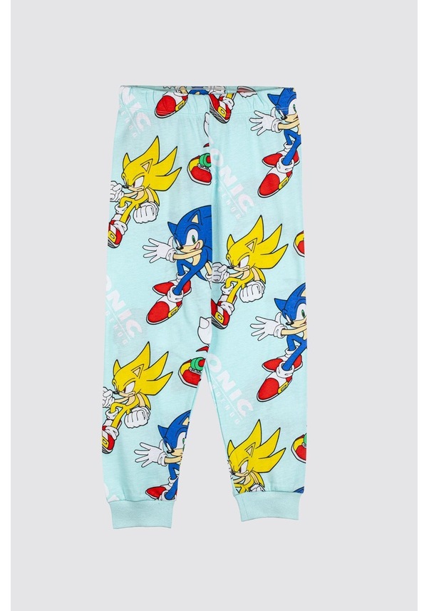 Resim Zuzunga The Hedgehog Super Sonic Desenli %100 Pamuk Çocuk Pijama Takımı Mint 