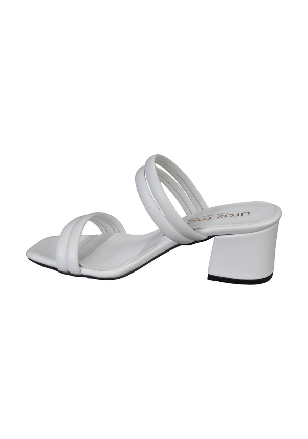 Resim YAZKIŞ İki Bantlı Beyaz Cilt 5cm Topuklu Terlik Beyaz 