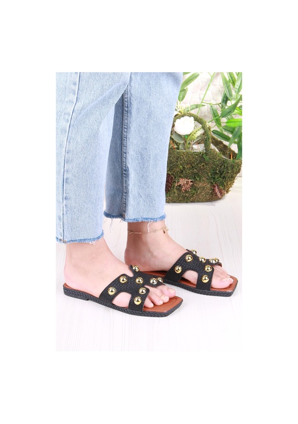 Resim Fort 014-25 Fls Toka Detaylı Tatil Terliği Günlük Terlik Kadın Terlik Siyah 