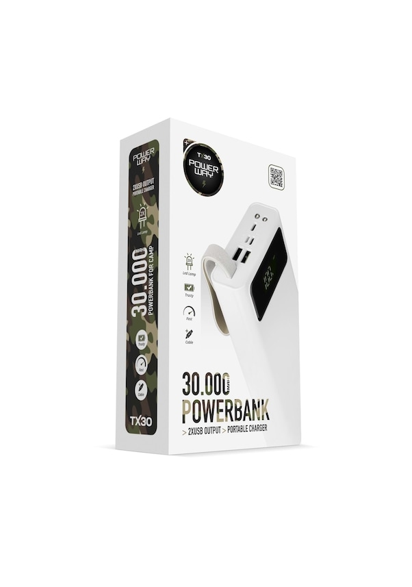 Powerway Beyaz Tx30 30.000 Mah Led Işıklı Powerbank