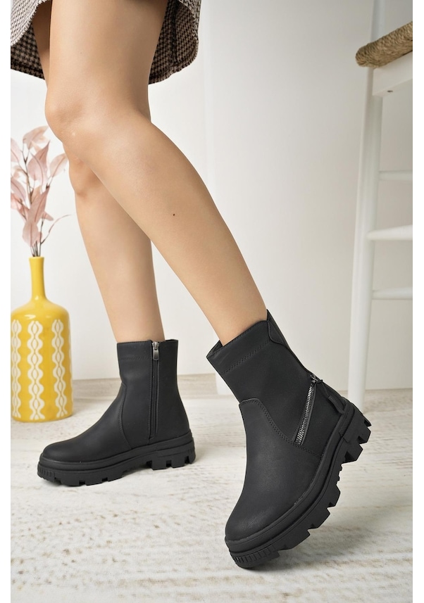 Resim Nesil Shoes Neyna 1330 Siyah Zümrüt Fermuarlı Kadın Bot-siyah Zümrüt Siyah - Zümrüt 