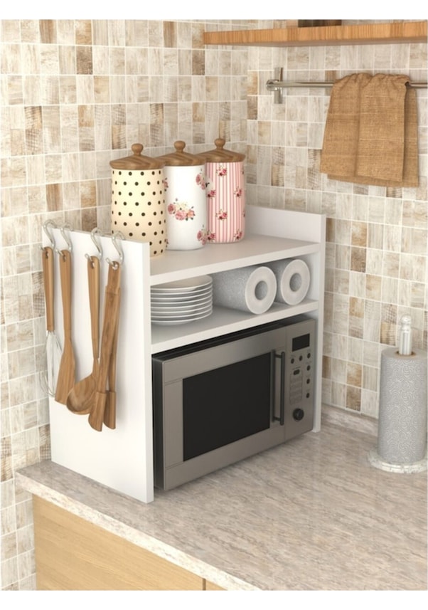 Resim Mutfak Tezgah Üstü Mikrodalga Fırın Rafı Dolap Düzenleyici Raf 