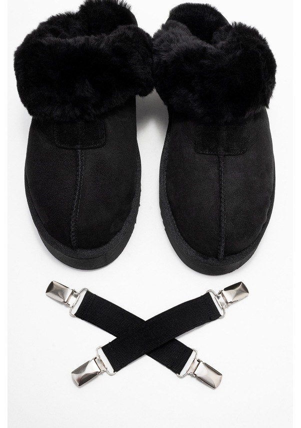 Resim Luvi Shoes Olessa Siyah Hakiki Deri Süet Kadın Kürklü Terlik Siyah 