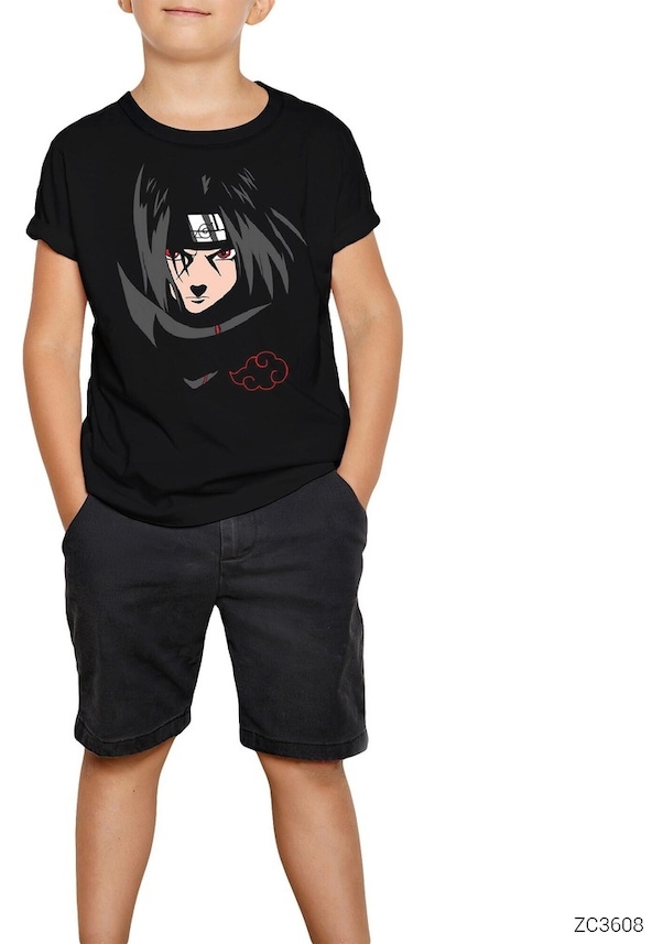 Naruto Uchiha Itachi Siyah Çocuk Tişört