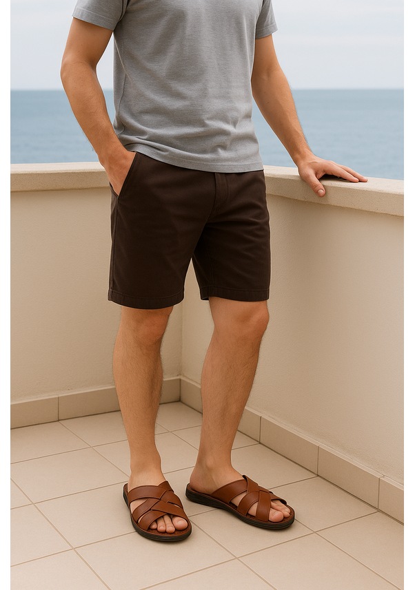 Resim Growish Gr0291 Içi Dışı Hakiki Deri Kaydırmaz Taban Yumuşak Kayışlı Erkek Comfort Rahat Kahverengi Ev Dışarı Terlik Taba 