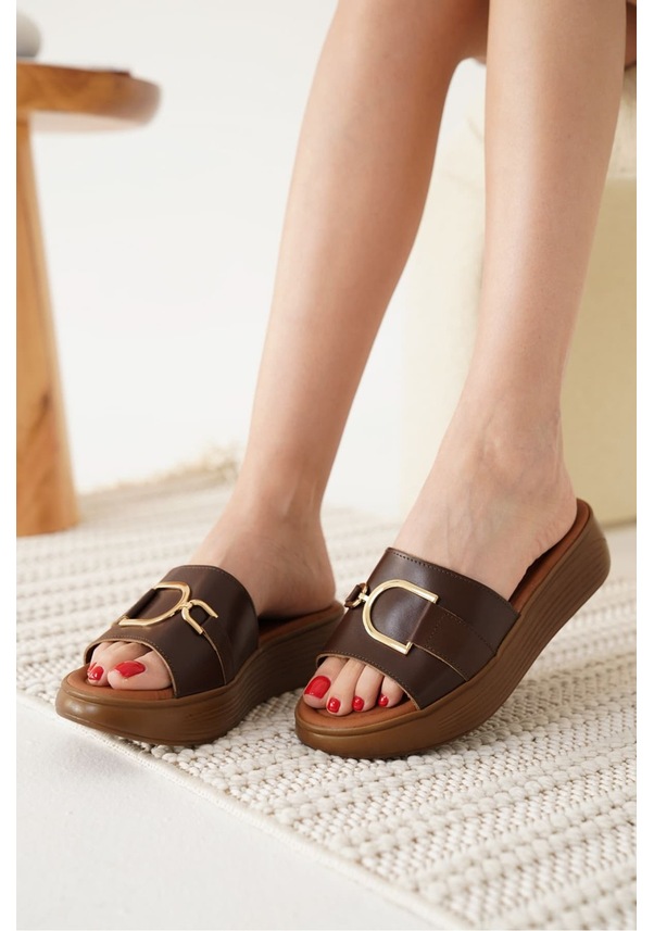 Resim Maria Acı Kahve Hakiki Deri Terlik Çok Renkli 