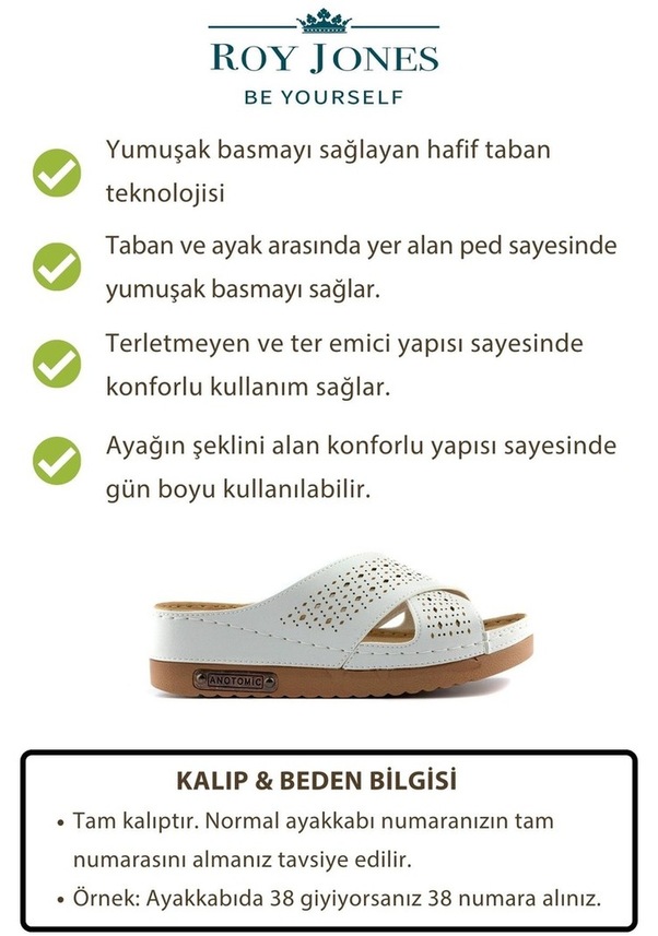 Resim Kadın Ortopedik Yumuşak Tabanlı Terletmeyen Çift Bantlı Hasır Tipi Delikli Rahat Anne Ev İçi Terliği Beyaz 