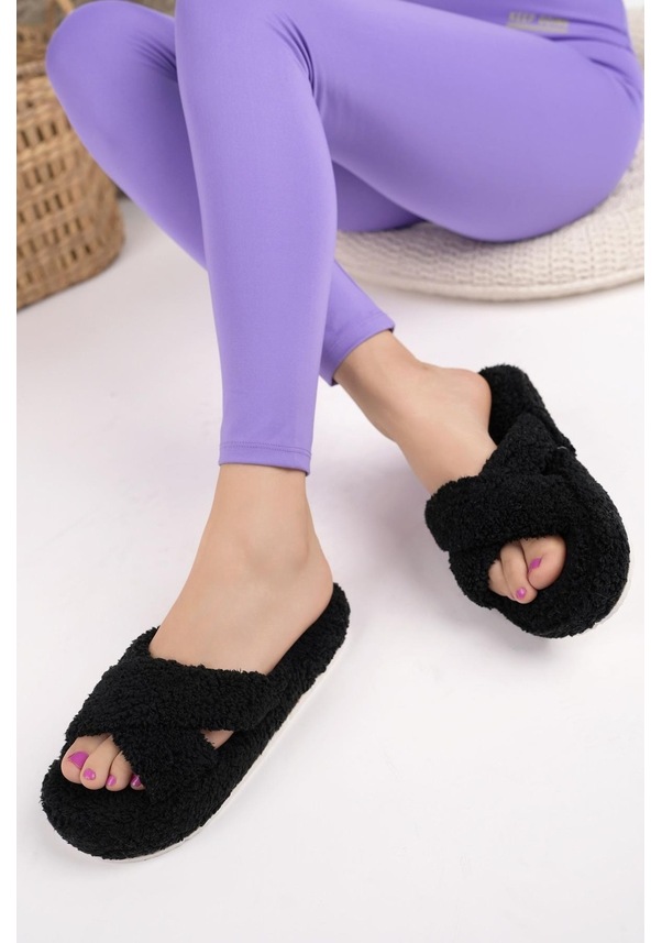 Resim Modafrato Havlu Çapraz Kadın Ev Terliği Kışlık Terlik Ses Yapmaz 001 