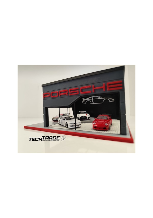 Resim Porsche Diecast Showroom Garaj Diorama 1:64 Ölçek 