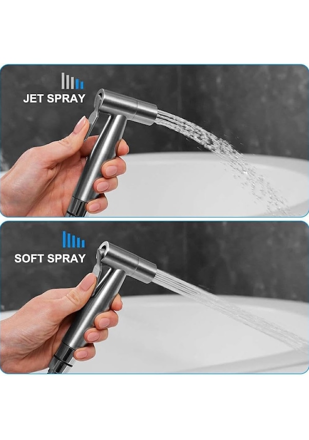 Resim Paslanmaz Çelik Tuvalet Musluk Lavabo Bide Seti Kademeli Jet Püskürtme Spiral Hortum Kolay Mont 