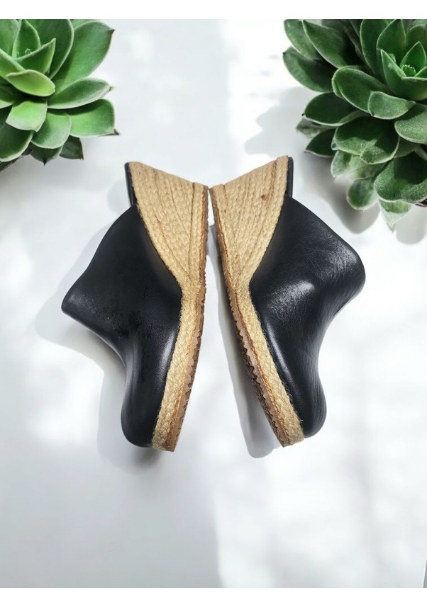 Resim Kadın Yumuşak Deri Rahat Taban Espadril Sabo Terlik Siyah 