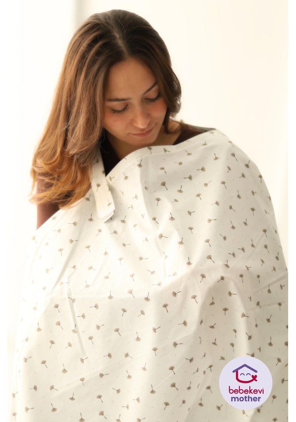 Resim %100 Pamuk Eoko-tex Sertifikalı Poplin Emzirme Önlüğü Bej Desenli Emzirme Önlüğü 