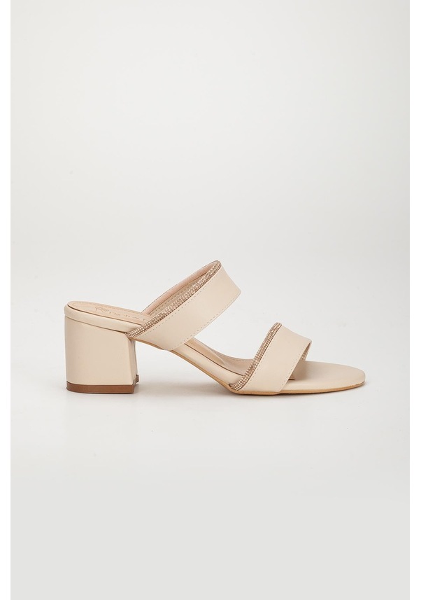 Resim İki Bantlı Taşlı Cilt Siyah Kadın Kısa Topuklu Terlik-2713-ten Ten 