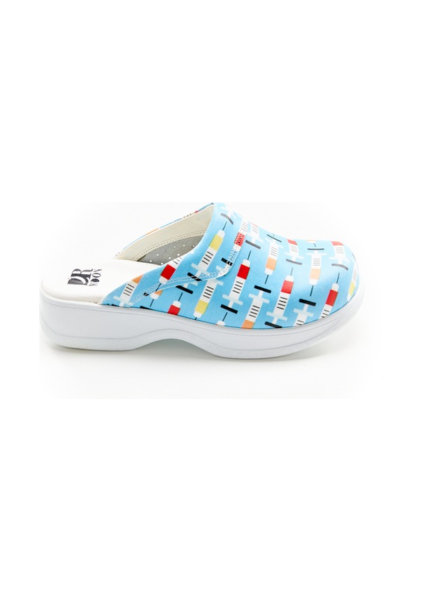 Resim Enjektör Desenli Hakiki Deri Bayan Sabo Terlik Mavi 