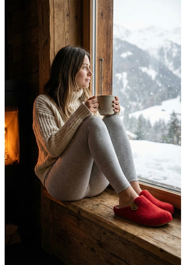 Resim Lela Keçe Kışlık Ev Bayan Terlik 6711002 Kırmızı 