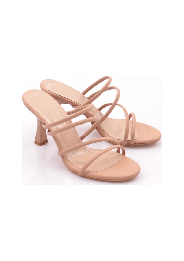 Resim Dgn 925 Kadin Şerit Detayli Topuklu Terlik 925-2423-R12632 Ten 