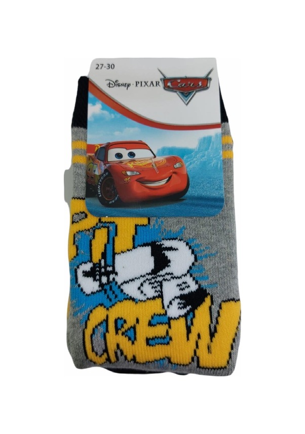 Resim Cars Figürlü Kışlık Çocuk Havlu Çorap-Gri 