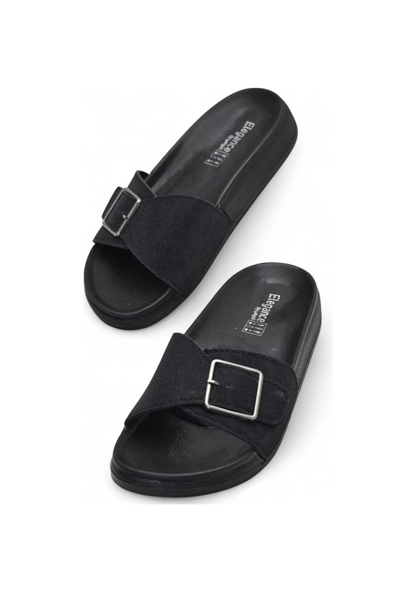 Resim 381 Rahat Ortopedik Taban Günlük Kadın Terlik Çift Toka Kadın Terlik Sim Detaylı Siyah 