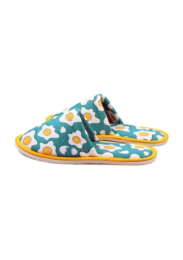 Resim Erkek Yeşil Yumurta Desenli Yumuşak Tabanlı Ev Terlik Sarı - Yeşil 