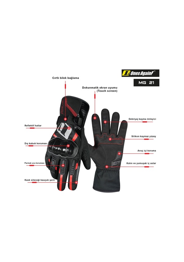 Resim Kışlık Kırmızı Eldiven Su, Rüzgar Geçirmez M 