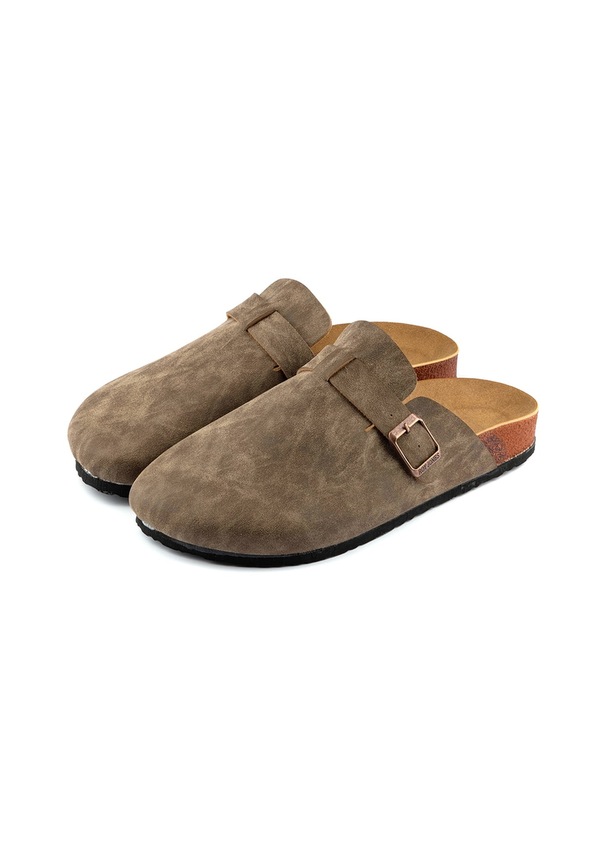 Resim Kadın Ortopedik Yumuşak Tabanlı Terlik Önü Kapalı Paslanmaz Tokalı Kaymaz Sabo Ev Dışarı Terliği Vizon 