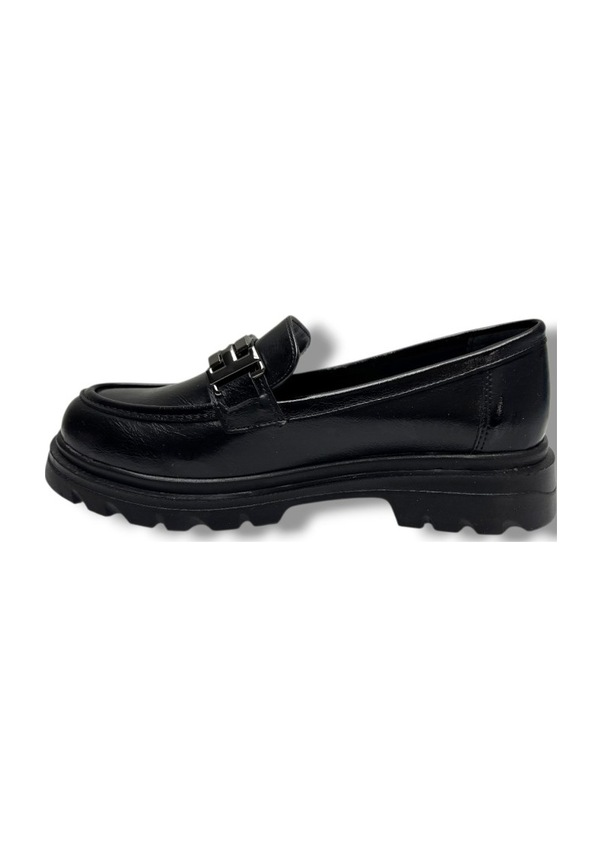 Resim Fancy 801-26 Kırışık Rugan Deri Loafer Tokalı Anatomik Kadın Ayakkabı Siyah 