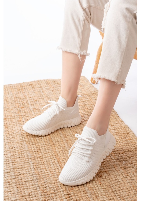 Resim Dm-501 Beyaz Bağcıklı Failon Taban Günlük Spor Ayakkabı Beyaz 