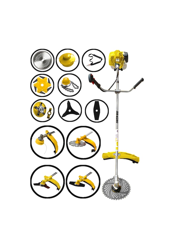 Resim Dragro DRG-7PR S7d Profesyonel 7 Parça 2 Zamanlı Yan Tipi Benzinli Motorlu Tırpan Ot Çim Çayır Biçme Kesme Makinesi 