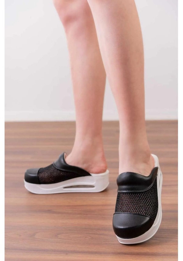 Resim Tasarım Siyah File Air Max Taban Kadın Tam Ortopedik Blum Sabo Terlik Siyah 