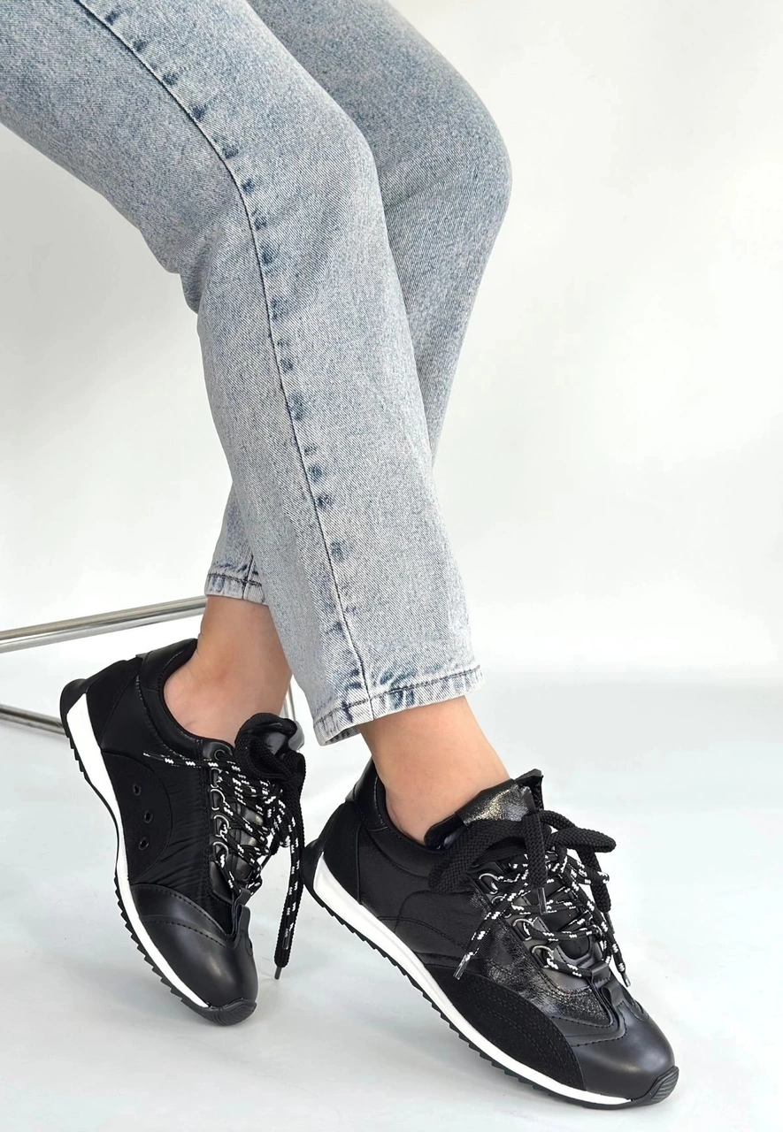 Resim Ranu Siyah Cilt Paraşüt Detaylı Bağcıklı Spor Ayakkabı Çok Renkli 