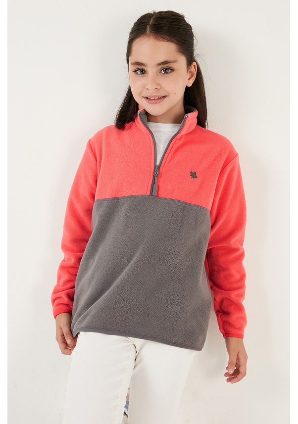 Resim Lela Yumuşak Dokulu Yarım Fermuarlı Renk Bloklu Dik Yaka 2'Li Paket Çocuk Polar 5905004S2 Fuşya Lacivert-Somon Gri 