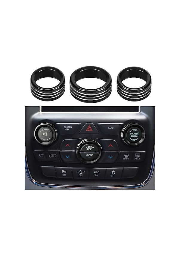 Resim Yaleker Dodge Durango 2014-2020/jeep Cherokee/grand Cherokee 2014-2021 İçin Klima-volüm Regülatör Düğme Kapağı Siyah 3'lü Alüminyum Set 
