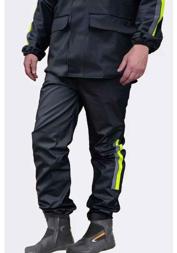 Resim Unisex Tam Kalıp Motorcu Cepli Kurye Su Gecirmez Yağmurluk Takım Siyah 