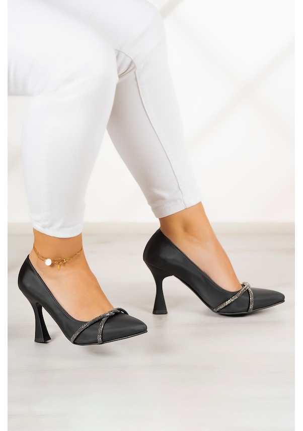 Resim Erkan Saçmacı Abby Siyah Saten Burma Taşlı Abiye Ayakkabı 