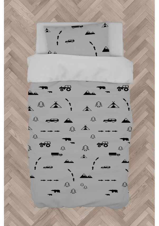 Resim Mekta Home Bebek Ve Çocuk Odası Araba Yol Ve Hayvan Figür Desenli Nevresim Takımı 