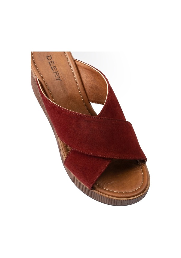 Resim Deery Hakiki Süet Bordo Kadın Terlik-Bordo 