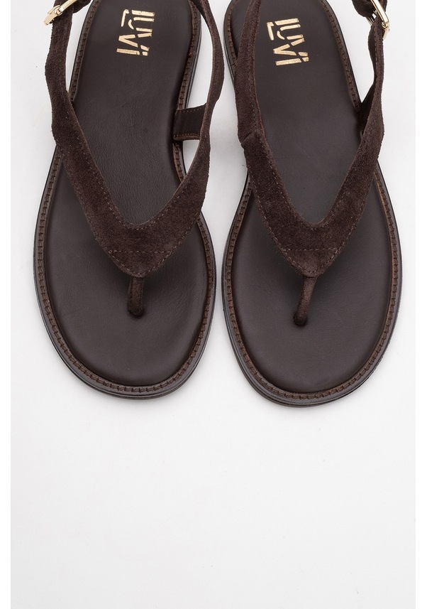 Resim Luvi Shoes Belinda Kahverengi Süet Hakiki Deri Kadın Parmak Arası Sandalet Kahverengi 