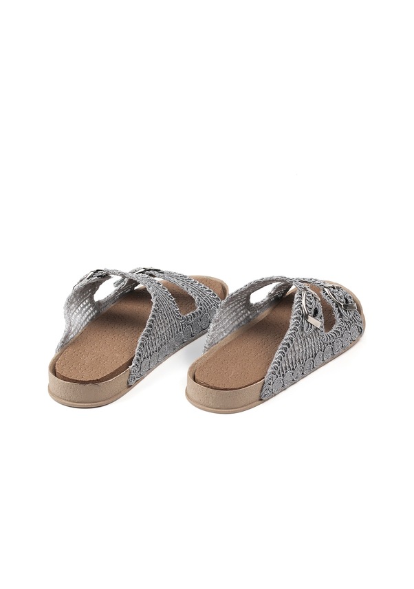 Resim Kadın Gri Hasır Terlik Örgü Dantel Nakış İşlemeli Triko Yazlık Tatil Ev Günlük Terlik Gri 