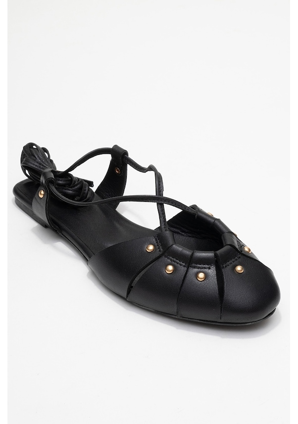 Resim Luvi Shoes Darıa Siyah Hakiki Deri Troklu Bilekten Bağcıklı Kadın Sandalet Siyah 