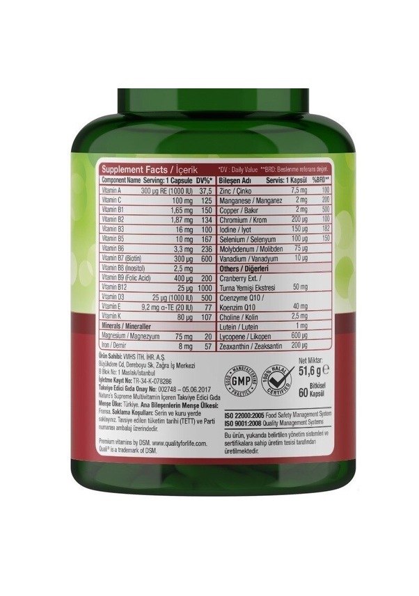 Natures Supreme Multivitamin For Women 60 Kapsül Aromasiz VA8585