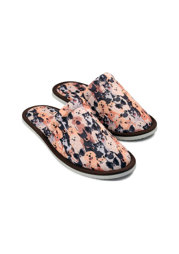 Resim Kadın Kahverengi Köpek Desenli Yumuşak Tabanlı Ev Terlik Kahverengi 