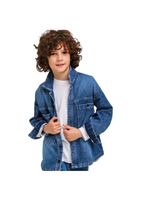 Resim Çocuk Kalın Çıt Çıt Düğmeli Cep Detaylı Kot Ceket-14161 Mavi 
