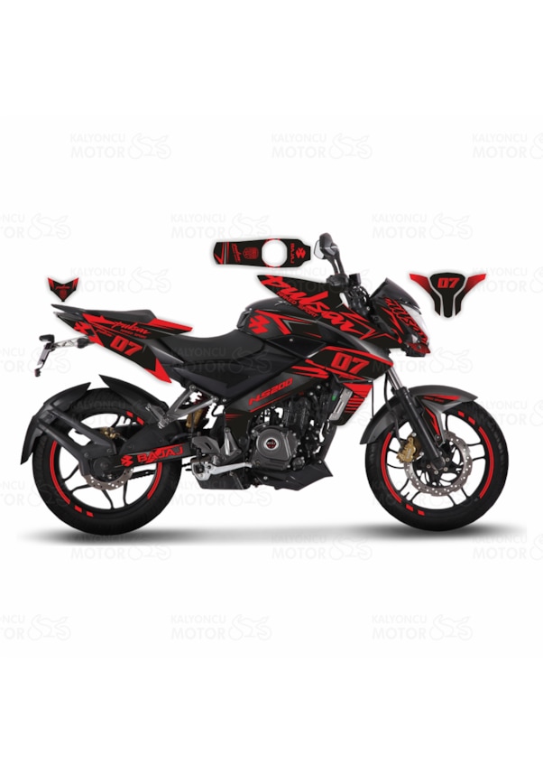 Bajaj Pulsar 200 NS Naked Sport Design Sticker Set Siyah Kırmız Fiyatları ve Özellikleri